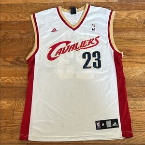 Adidas LeBron James Cavaliers White and Red Jersey